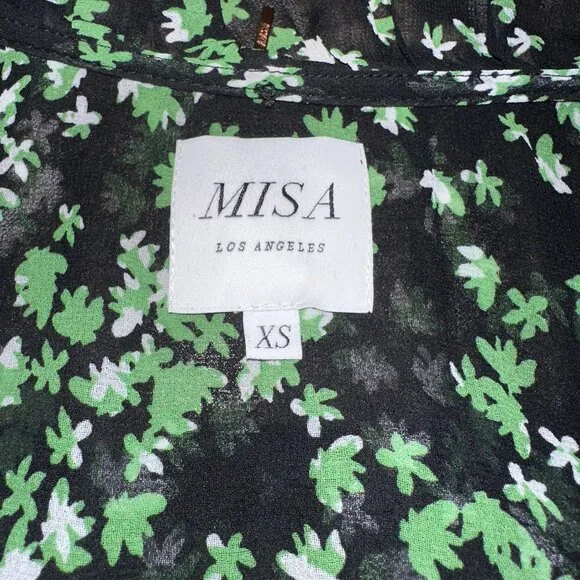 MISA Los Angeles Dakota Green Mini Blooms Midi Dress Women's X-Small XS